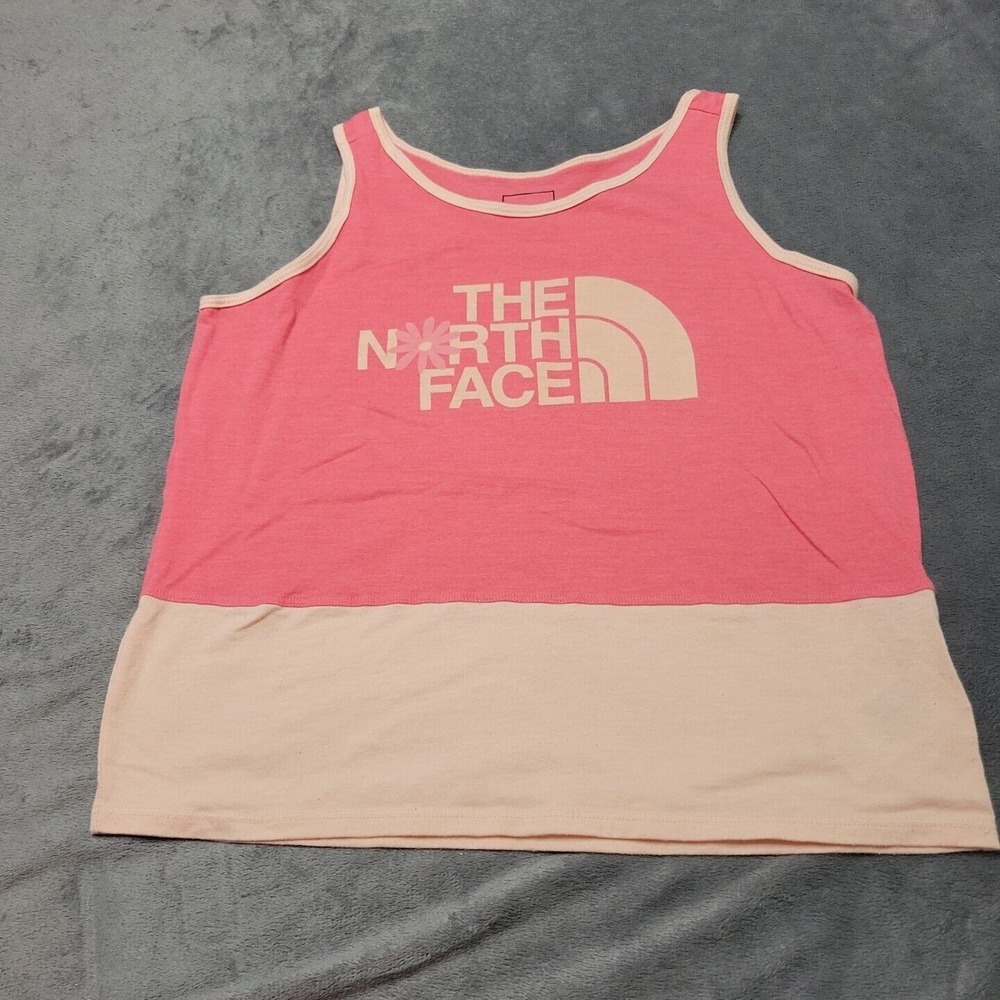 North Face Tank Top Girls Large Logo 14 16 Pink Flower Spellout Comfort Athletic